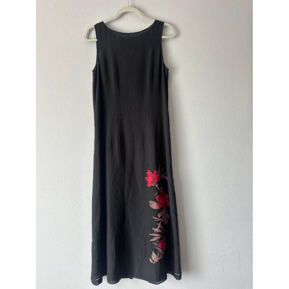100% Silk Vintage Valerie Stevens Petites Black Maxi Dress Floral Accent PM 90s - Picture 2 of 7